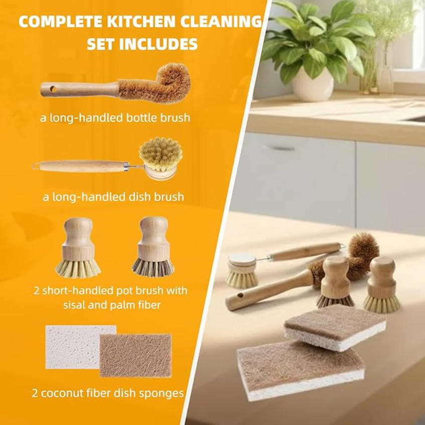 6 PCS Bamboo Dish Brush Set -  - Substrate Coconut Fiber 评论和价格